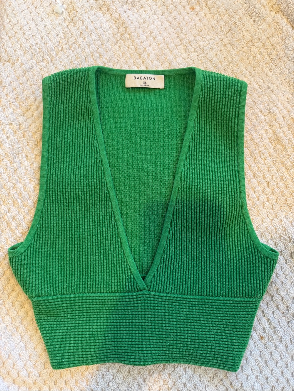 Babaton Emerald Green Ribbed V-Neck Knit Tank